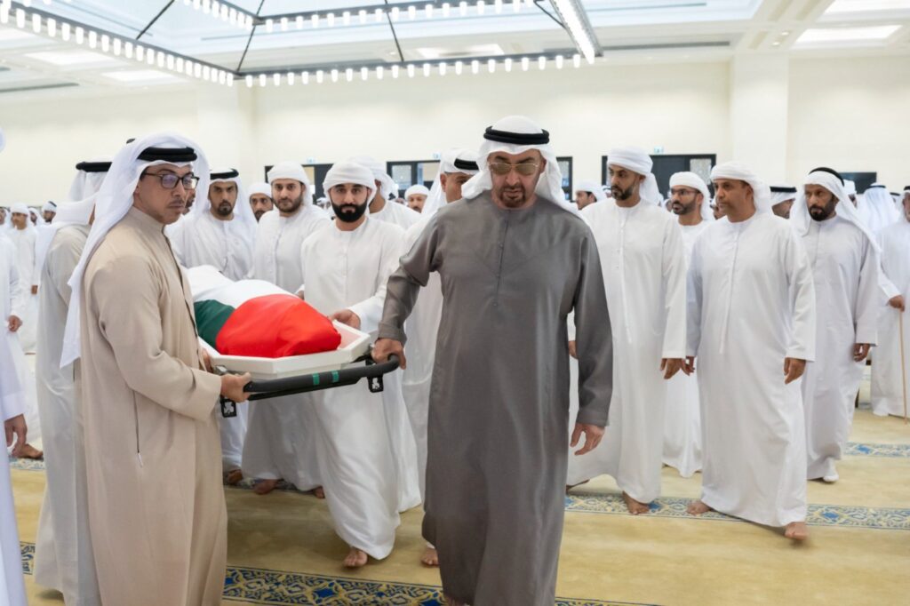 Abu Dhabi’s representative Sheikh Saeed Bin Zayed Al Nahyan suffered from health problems and passed away last night.  President HH Sheikh Mohamed Bin Zayed Al Nahyan performed the funeral prayer today for the late Sheikh Saeed bin Zayed Al Nahyan atthe First Mosque in Abu Dhabi.